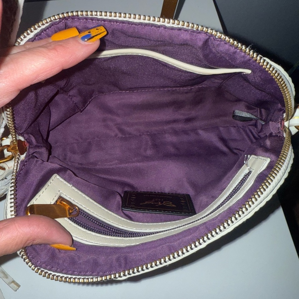 Sharif Cream Leather Clutch with Gold Lion Hardware - Picture 13 of 15